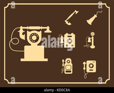 Vettore telefono retrò icon set , vintage icone luminose Illustrazione Vettoriale