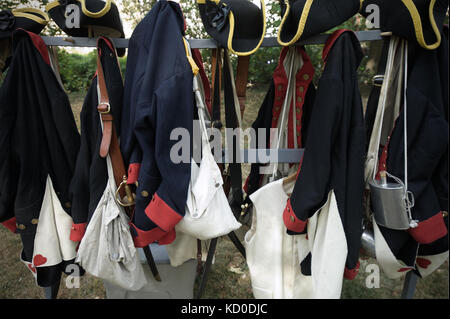 Guerra rivoluzionaria re-enactors prendere parte alla battaglia annuale di Germantown rievocazione storica a motivi di Cliveden, nel nordovest di Philadelphia, PA Foto Stock