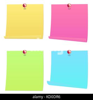 Post-it carta con pin di colore rosso Illustrazione Vettoriale