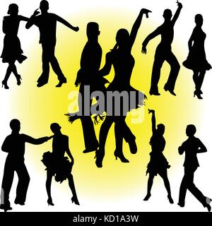 La danza di persone vettore silhouette Illustrazione Vettoriale