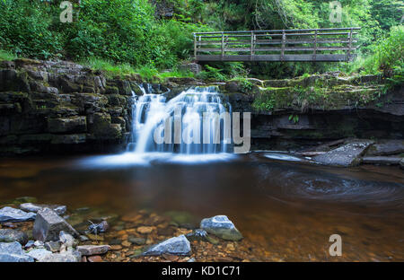 Piedi ponte sul fiume Tyne Sud nr Garrigill, Cumbria Foto Stock