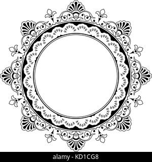 Telaio nero vettore isolato su sfondo bianco. round ornamento floreale. design per lo yoga banner, tag, photo album - illustrazione vettoriale Illustrazione Vettoriale