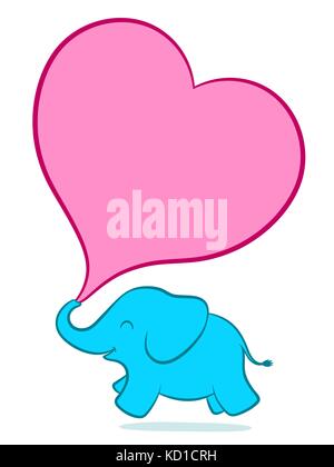 Carino blue baby elephant con cuore grande discorso bolla per biglietto di auguri - illustrazione vettoriale Illustrazione Vettoriale