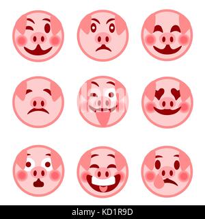 Una serie di smiley emoticon. merry maiale. illustrazione Illustrazione Vettoriale