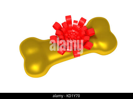 Osso dorato con arco su sfondo bianco Foto Stock