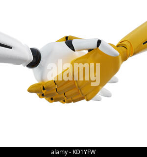 Handshake 3D delle mani robotiche. Foto Stock