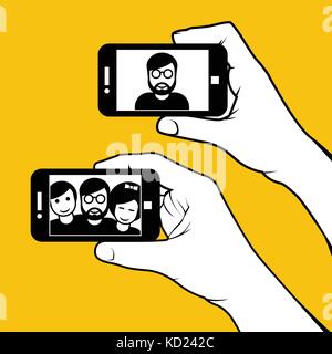 Selfie con gli amici - mano con lo smartphone Illustrazione Vettoriale