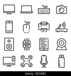 Linea del vettore dei dispositivi elettronici di una linea sottile icone Illustrazione Vettoriale