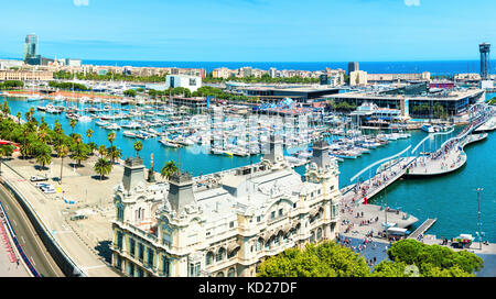 Vista aerea porto di Barcellona, in Catalogna Spagna Foto Stock