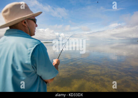 L'uomo la pesca nel golfo del Messico, Homosassa, Florida, Stati Uniti Foto Stock