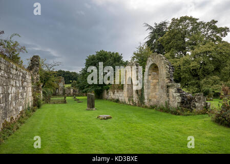 Splendide rovine dell'abbazia di Jervaulx, North Yorkshire, Inghilterra. Foto Stock