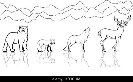 Animali del bosco stilizzato set di vettore Illustrazione Vettoriale