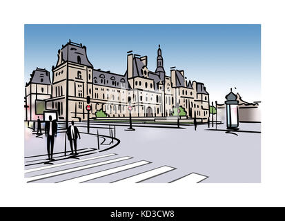 Illlustrazione dell'Hotel de Ville a Parigi, Francia Foto Stock