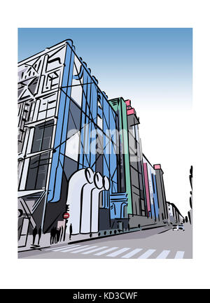 Illustrazione del Centro Pompidou nella zona di Beaubourg a Parigi, Francia Foto Stock