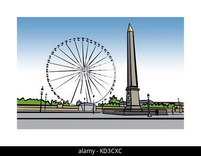 Illustrazione di Place de la Concorde a Parigi, Francia Foto Stock