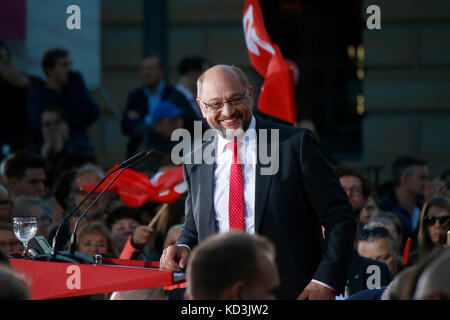 Martin Schulz - wahlkampfauftritt des kanzlerkandidaten der spd, Gendarmenmarkt, 12. settembre 2017, Berlino. Foto Stock