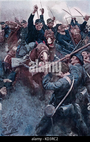 Prima battaglia di Bull Run, 1861. La brigata confederata di Thomas Jackson sta in piedi il loro terreno con conseguente vittoria confederata, guadagnando a Jackson il soprannome di 'Stonewall'. Guerra civile americana. Illustrazione di Howard Pyle, 1909 Foto Stock