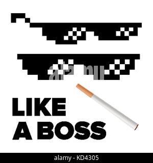 Occhiali di pixel vettore. come un boss. thug lifestyle per meme foto e immagini. illustrazione isolato Illustrazione Vettoriale