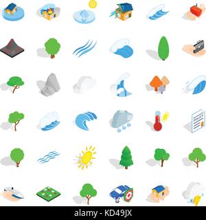 Riscaldamento globale set di icone, stile isometrico Illustrazione Vettoriale