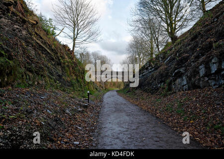 Vecchia ferrovia che ora taglia il sentiero di Monsal nel Derbyshire Inghilterra Regno Unito, linea ferroviaria disutilizzata Foto Stock