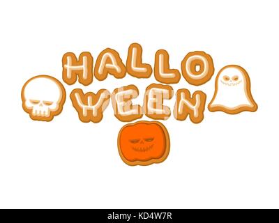 Halloween cookie lettering simbolo. tipografia di cookies lettere. illustrazione vettoriale Illustrazione Vettoriale