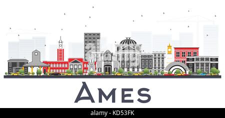 Ames iowa skyline con edifici di colore isolato su sfondo bianco. illustrazione vettoriale. business viaggi e turismo illustrazione Illustrazione Vettoriale