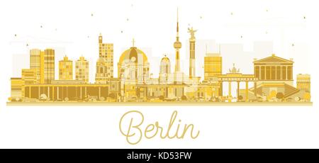 Berlin city skyline golden silhouette. illustrazione vettoriale. cityscape con punti di riferimento. Berlino isolati su sfondo bianco. Illustrazione Vettoriale