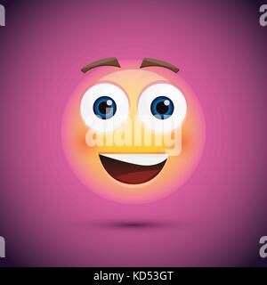 Felice gli Emoji sorridente su sfondo viola. illustrazione vettoriale. Illustrazione Vettoriale