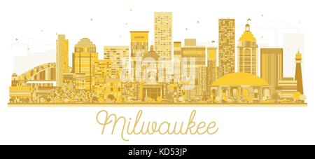 Milwaukee skyline della città golden silhouette. illustrazione vettoriale. cityscape con punti di riferimento. Illustrazione Vettoriale