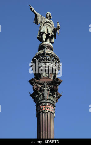 Statua Colombus monumento nel porto di Barcellona Catalogna Spagna Foto Stock