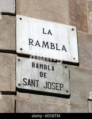 Un cartello stradale da La Rambla Sant Josep a barcellona catalogna Spagna Foto Stock
