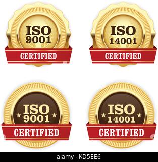 Medaglie d oro certificata ISO 9001 - qualità badge standard Illustrazione Vettoriale
