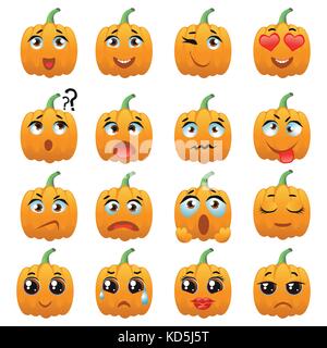 Zucca di Halloween set di icone, emozione variazione, gli Emoji Illustrazione Vettoriale