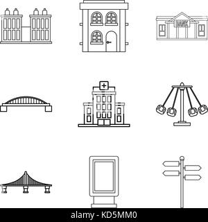 Città grande set di icone di stile di contorno Illustrazione Vettoriale