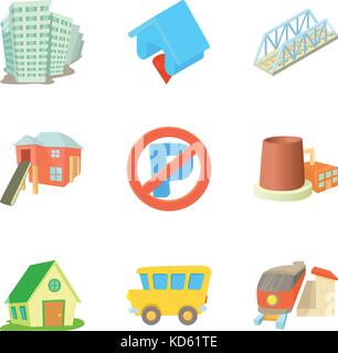 Condominio set di icone, stile cartoon Illustrazione Vettoriale