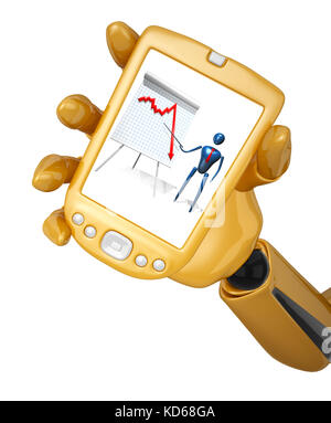 Oro 3d mano robotica di trattenere uno sbozzato gold pda. compresi tracciato di ritaglio Foto Stock