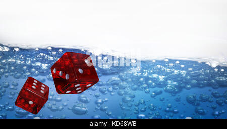 Generati digitalmente immagine 3D di dadi rossi contro l immagine di bolle Foto Stock