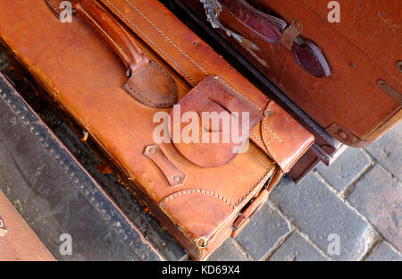 Vintage stile retrò bagagli in pelle Foto Stock