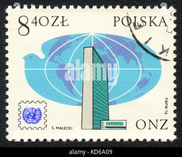 Un francobollo stampato in Polonia mostra nazioni unite, circa 1976 Foto Stock