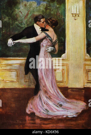 "L'ultimo Waltz" - coppia danzante il valzer in abito da sera. Kiss. Il filtro Bow Tie. Pre WW I cartolina. Foto Stock