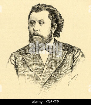 Modesto Petrovich Mussorgsky. Ritratto. 21 Marzo 1839 - 18 Marzo 1881. Il compositore russo. Disegno della linea. Foto Stock