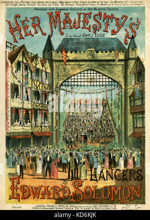 Her Majesty's Lancieri da Edward Salomone. Punteggio ottenuto coperchio.1877 Orchestra sul palco insieme con le persone in cima cappelli e cravatte in scatole a lato e ben vestito platea in piedi di fronte a orchestra. Esercito/Lancieri riproduzione di strumenti in ottone sul retro dell orchestra.Pubblicato da Francesco giorno e cacciatore, Londra. Foto Stock