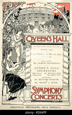 Queen's Hall concerto sinfonica 1 Aprile, 1905 Londra Direttore Richard Strauss e Henry Wood. Strauss Symphonia Domestica condotta dal compositore. Compositore tedesco & conduttore. 1864-1949. Coperchio del programma. Foto Stock