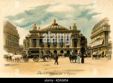 La casa dell'Opera di Parigi ( Opéra Garnier) , fine ottocento e primi Novecento. Scena di strada. Cartolina. Foto Stock