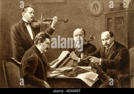 Bohemian String Quartet (Ceco Quartet), c.1900 fondata nel 1892 da Hans Wihan, con da l. r. Karl Hoffmann (violino), Joseph Suk (secondo violino), Hans Wihan (violoncello) e Oscar Nedbal (viola). Foto Stock