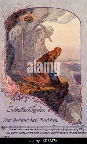 Franz Schubert la morte e la fanciulla. Scena sulla cartolina illustrata da O. Elsner. Il compositore austriaco, 31 Gennaio 1797 - 19 novembre 1828 Druck J. Gerstmayer, Vienna Foto Stock