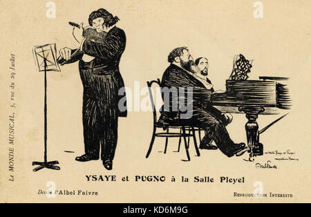Eugène Ysaye - caricatura del violinista belga di eseguire con il pianista francese Raoul Pugno presso la Salle Pleyel di Parigi. Disegno di Albel Faivre. Pubblicato da Le Monde Musical. (EY:1858-1931) (RP: 1852-1914) Foto Stock