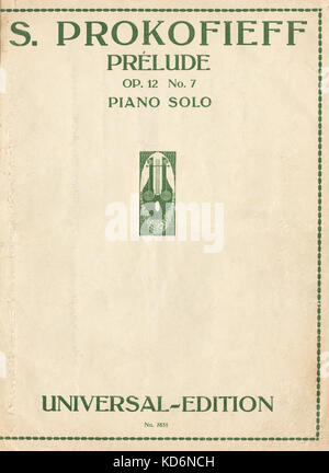 Sergei Prokofiev - Prélude, Opus 12, n. 7, pianoforte solista. Punteggio ottenuto il coperchio. Pubblicato da Universal Edition, Vienna 1932. Il compositore russo, 27 Aprile 1891 - 5 marzo 1953. Foto Stock