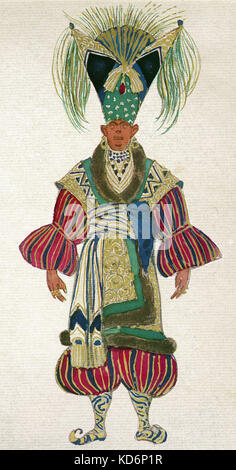 Costume per Barbizon in La Lampe d'Aladin in Sherazade Sheherazade musiche di Rimsky-Korsakov, coreografia di Fokine, le decorazioni e i costumi da Leon Bakst (1866-1924). Prodotto da Diaghilev 's balletto Russe a Paris Opera 4 Giugno 1910. Il balletto Russe, Ballets Russes Foto Stock