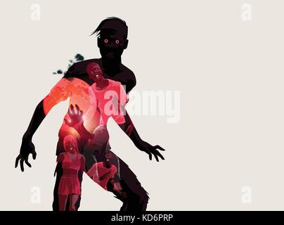 Mangiare a scarnare morto silhouette zombie. illustrazione vettoriale Illustrazione Vettoriale